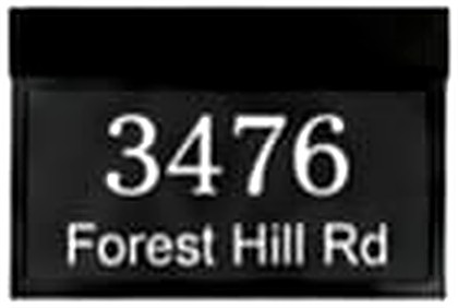 MDR-101 light up address sign with street name — illuminated numbers 3476 and 'Forest Hill Rd' on a black backplate