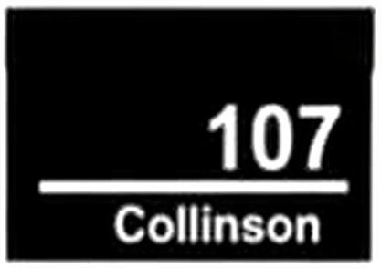 MDR-301 light up house number sign — illuminated number 107 over 'Collinson' street name with a divider line